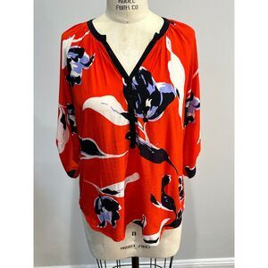 Yumi Kim Red Floral Silk blouse Size M